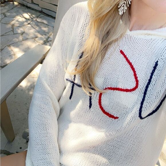 Vintage Havana ivory red white blue USA hooded sweater medium m - Picture 1 of 9